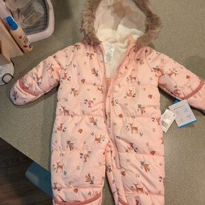 Carters Pink Baby Snowsuit with Animal Print 18 Month